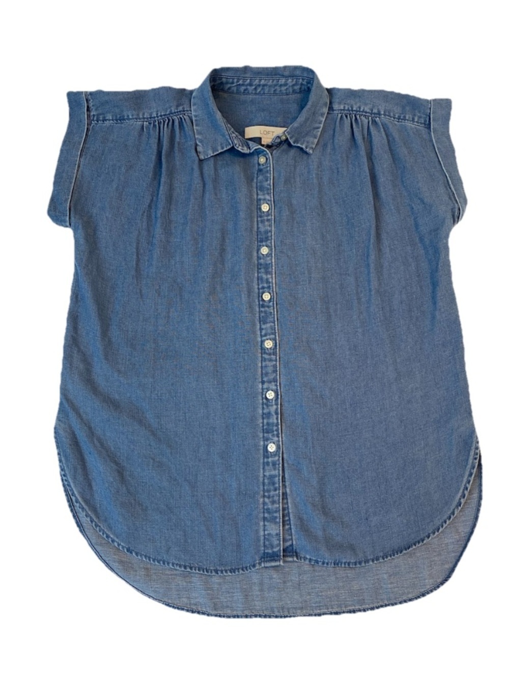 LOFT Chambray Short Sleeve Button Up Shirt Blue Women's Size XS